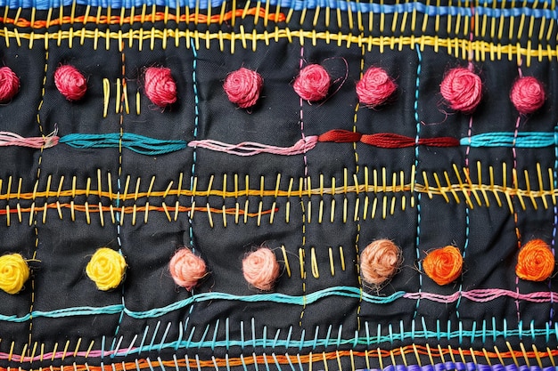 haftowany wzór na tkaninie